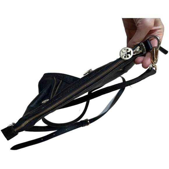 Tory Burch Crossbody Leather Bag Black Gold Logos Zipper Limited Edition - Picture 5 of 9